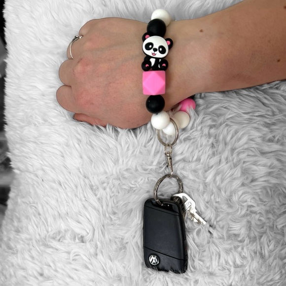 Panda Silicone Wristlet Keychain Pink, 7 1/4 inch - Picture 3 of 4